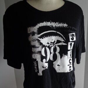 SHEIN Crop Top 3XL Spice Girl Black T-Shirt Ruched Tie Sides Short Sleeve (G)